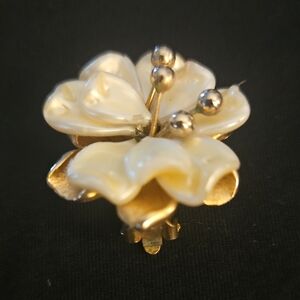 Elegant Gold and Cream Floral Earrings